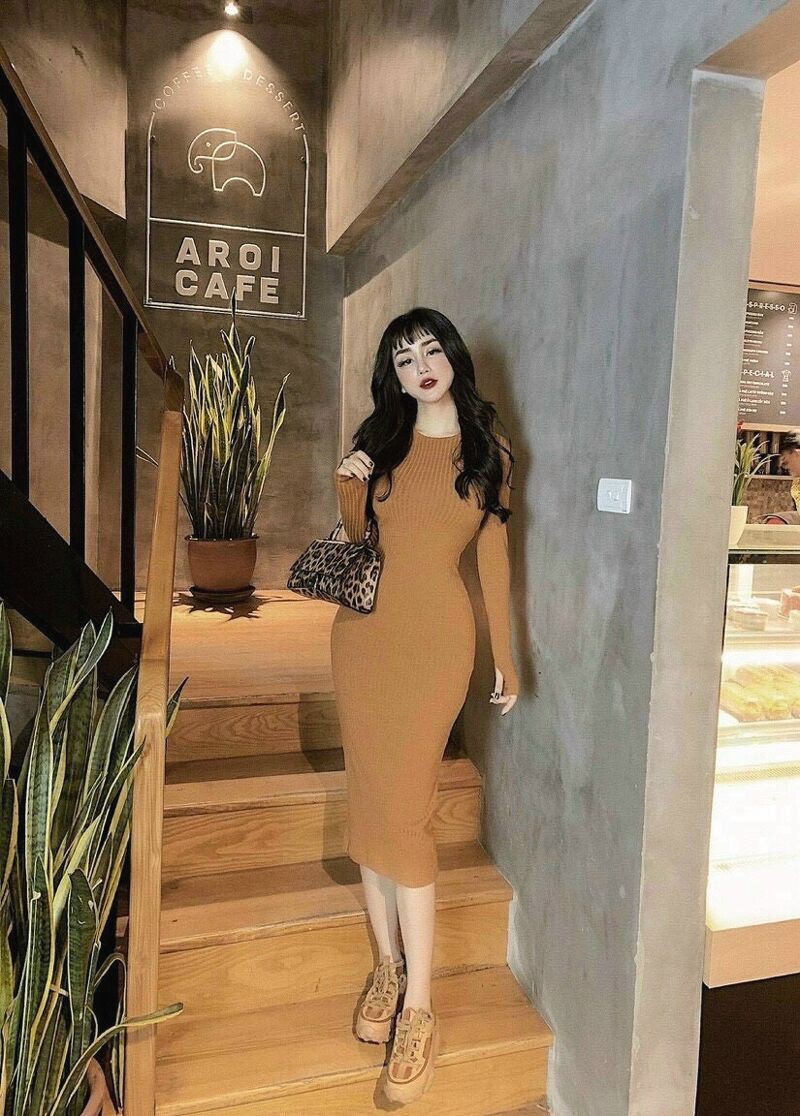 VÁy len tăm gân body dài tay nhiều màu | BigBuy360 - bigbuy360.vn