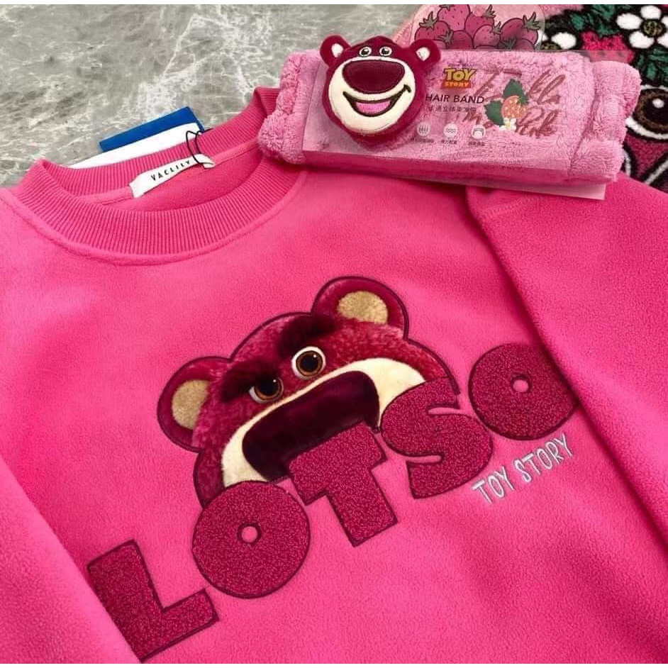 Sweater nỉ lót bông gấu dâu thêu Quảng Châu