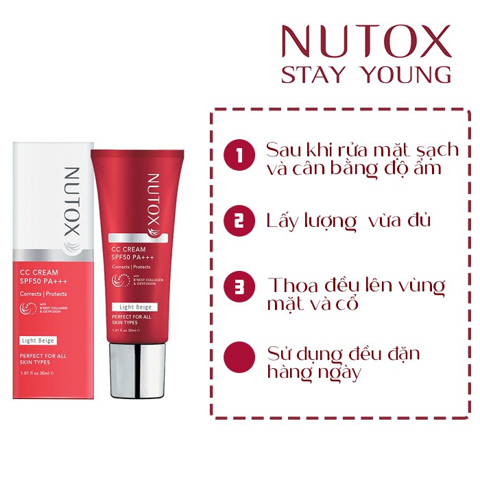 [Quà Tặng] Kem CC Trang Điểm Và Chống Nắng Nutox 8 trong 1 SPF50PA++ - Light Beige (Sáng) 30ml - HSD 01.2022