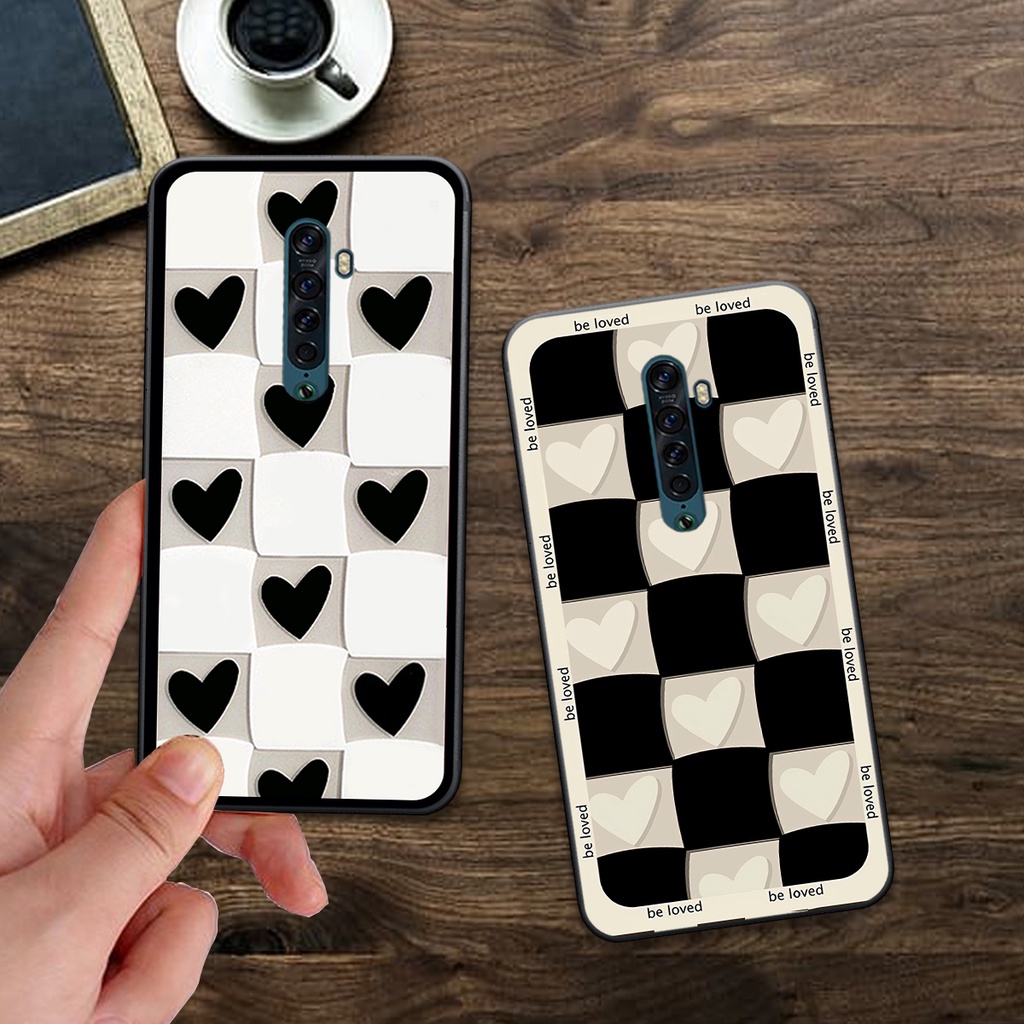 Ốp Oppo Reno 2 / Reno 2F in hình trái tim caro đen trắng , hồng cute xinh xắn dễ thương
