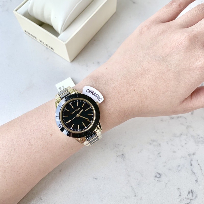 Đồng hồ nữ ANNE KLEIN dây demi ceramic và kim loại model AK/3160BKGB