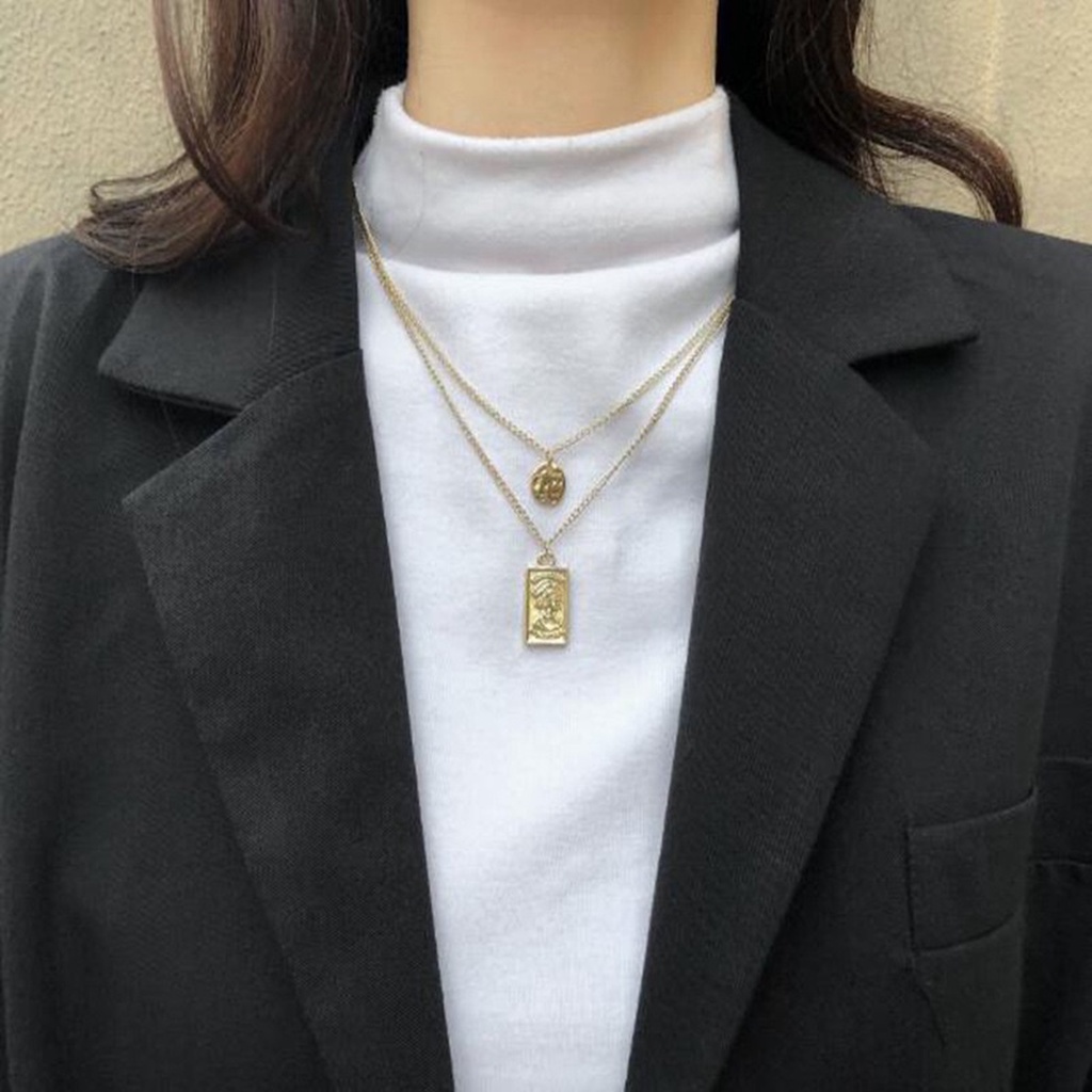 Vòng cổ nữ, dây chuyền nữ chocker 2 tầng phong cách cổ điển màu vàng gold Ivy.acc C4