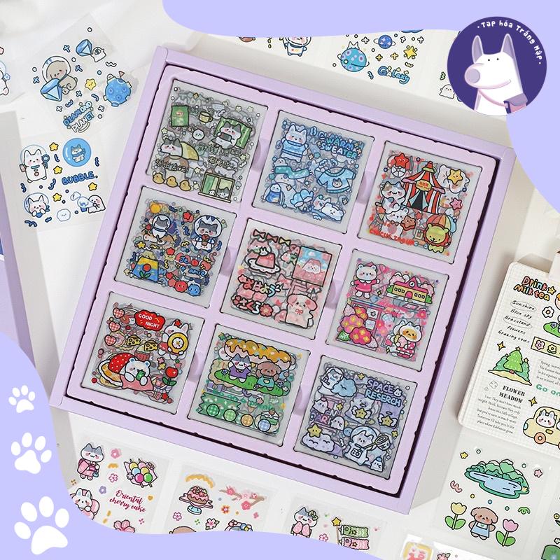 Set chiết 10 tấm sticker/nhãn dán dễ thương chất liệu PET PVC trang trí sổ