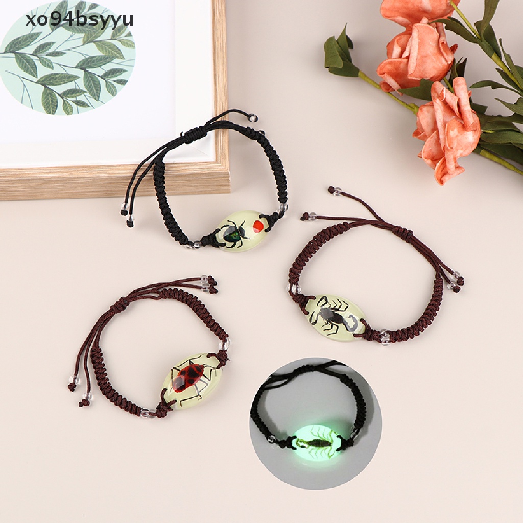 Vòng Tay Xo94Bsyu Phát Sáng Trong Bóng Tối Handmade Hình Bọ Cánh Cứng Bằng Nhựa Resin Màu Hổ Phách Dành Cho Nam Và Nữ