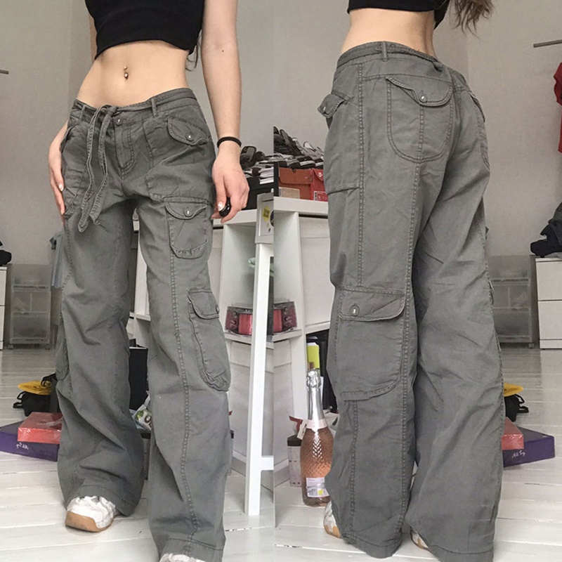Quần Jean Ống Rộng Lưng Cao Nhiều Túi Màu Sắc Đa Dạng Phong Cách Harajuku Cho Nữ
