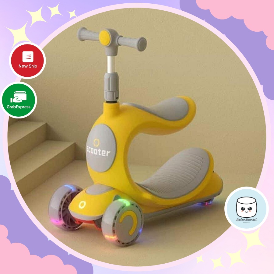 XẢ KHO GIÁ TỐT !!! Xe trượt Scooter 808 màu vàng có có đèn led 3 trong 1, bánh phát sáng cho bé, tải trọng lên đến 150kg