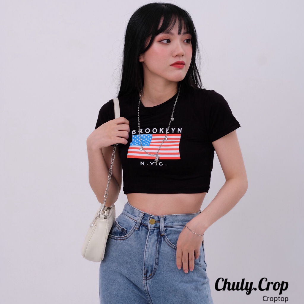 [Mã FAMARAL1 giảm 10K đơn 50K] Áo thun croptop nữ in hình, kiểu croptop ôm kinh điển khoe eo.