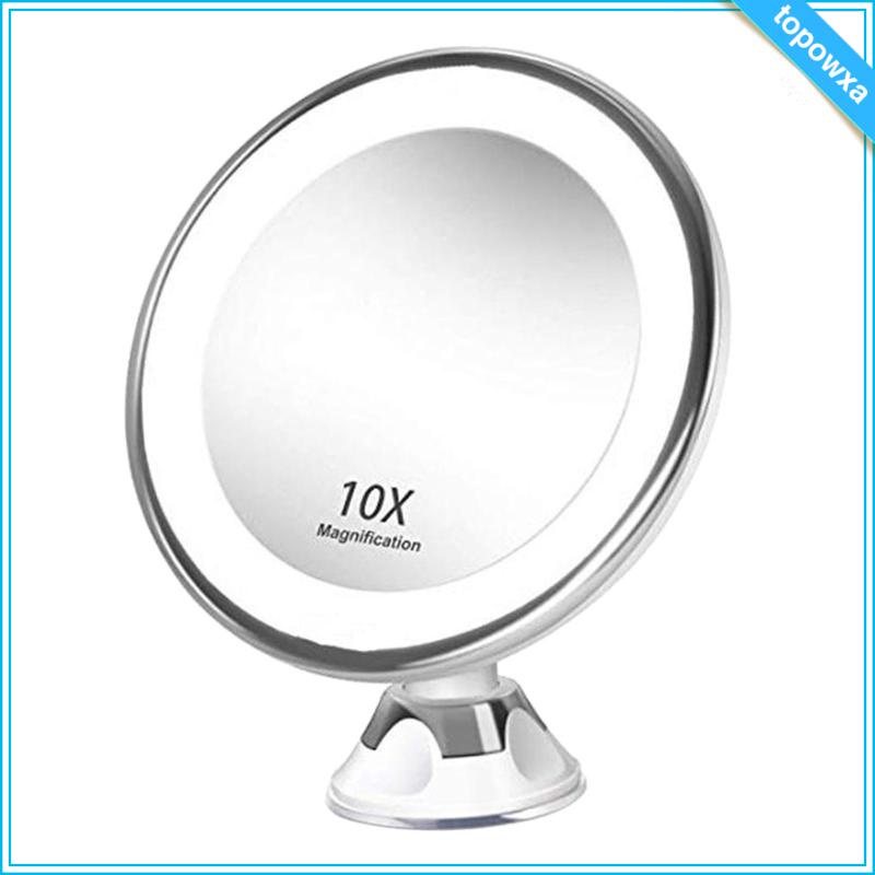 Gương Trang Điểm Phóng Đại 10X Có Giác Hút Mạnh Xoay 360 Độ Có Đèn Cho Phòng Tắm