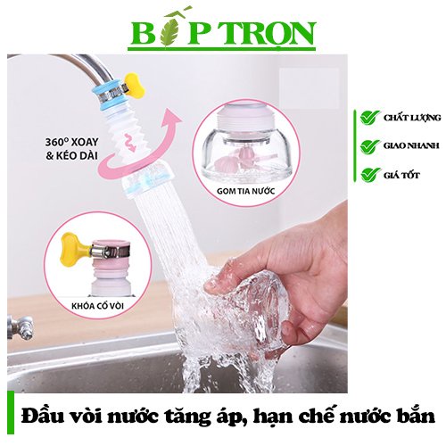 Đầu Vòi Nối Rửa Bát Có Cánh Quạt Tăng Áp Lực Nước Mạnh, Xoay 360 Độ Có Thể Kéo Dài Cho Bồn Rửa Chén