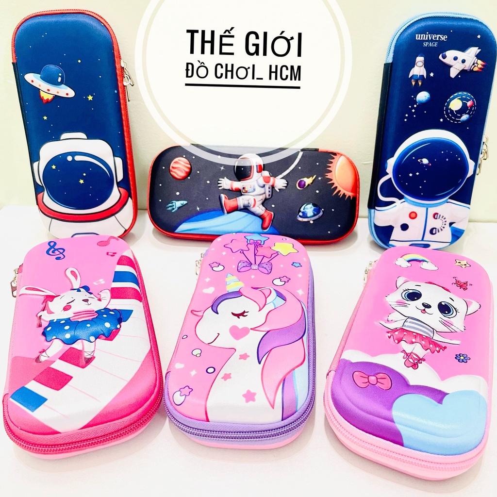 [HOT-CHẤT LƯỢNG] Bóp Viết, Hộp Bút 3D hình Nổi Cao Cấp Hình Siêu Nhân, Phi Thuyền, Thỏ Hồng, Pony, Chống Sốc Cho Bé