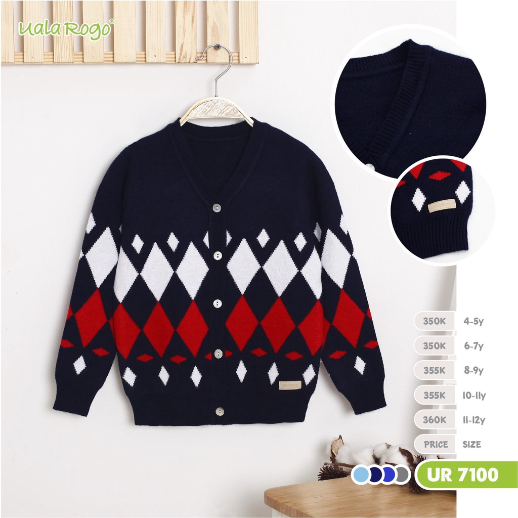 Áo khoác len dáng Cardigan Ualarogo 4-11 tuổi cúc giữa 2 túi dáng hàn quốc quần áo trẻ em UR7100