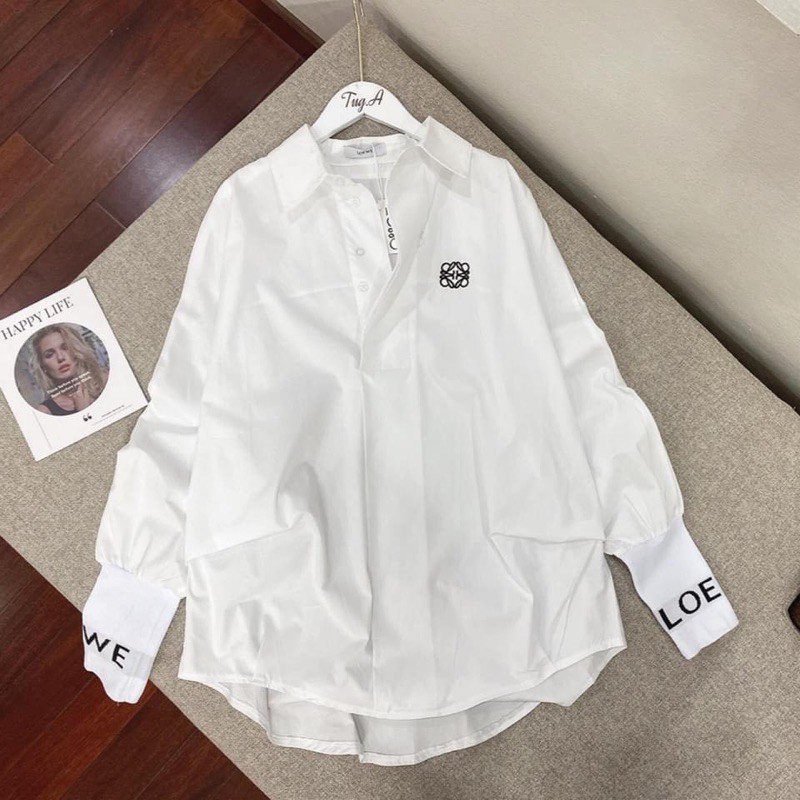 [Mã FASHIONHOT19 giảm 10K đơn bất kỳ] BÁN SỈ ÁO SƠ MI THÊU TAY BO LEN ĐEN TRẮNG CHO NỮ