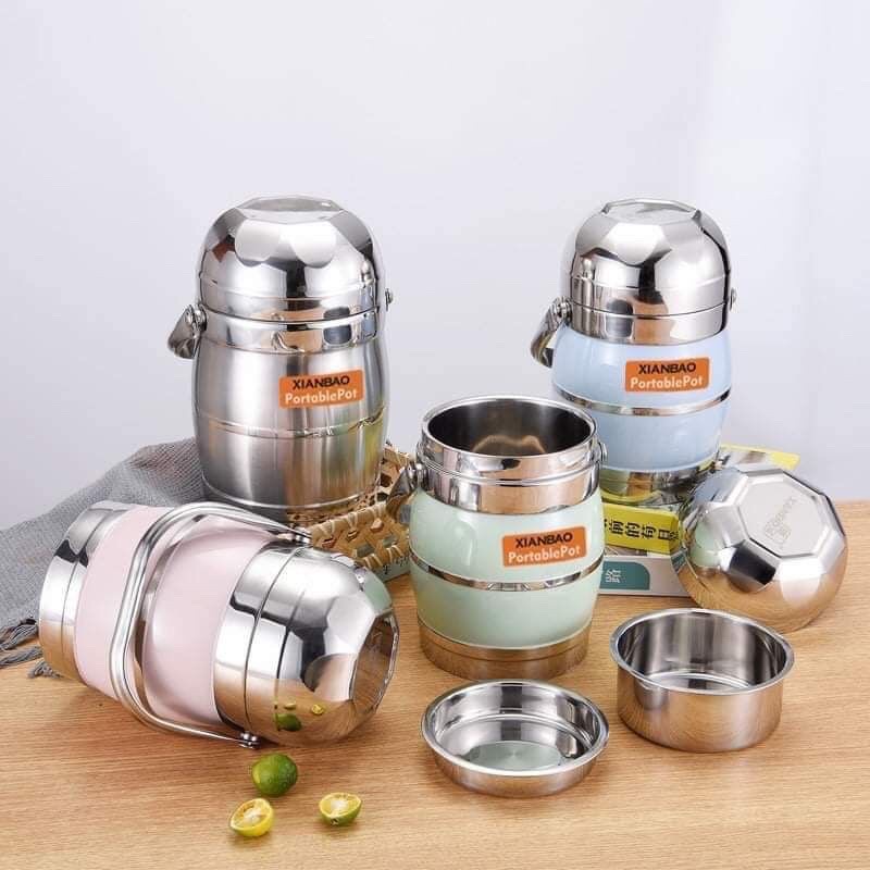 Cặp Lồng Giữ Nhiệt Inox Nắp Bát 1,6l ,2 Lớp ,3 Ngăn ,Bền,Đẹp,Cà Mên Thích Hợp Đựng Cơm,Canh ,Phở,Cháo,