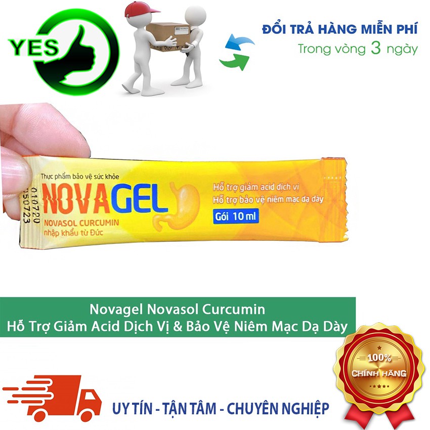 Novagel Novasol Curcumin hộp 20 gói hỗ trợ giảm acid dịch vị, bảo vệ niêm mạc dạ dày, yespharmacy