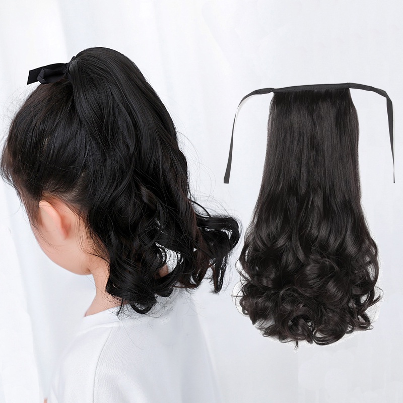 WIGSIN Đuôi tóc đuôi ngựa giả uốn xoăn bằng sợi tổng hợp chịu nhiệt có kẹp cho bé