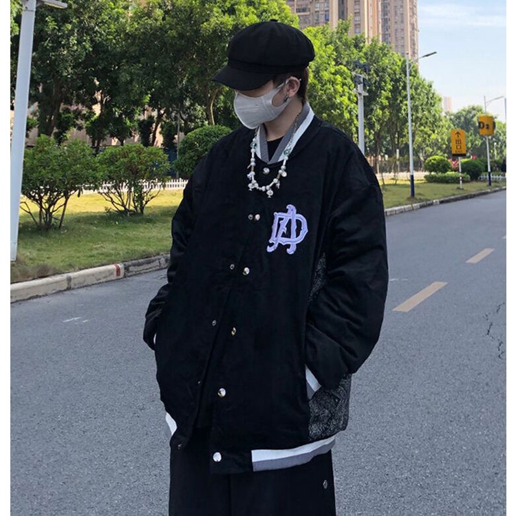 Áo khoác bóng chày thêu chữ và hoa phong cách Hip Hop đường phố năm 2021 chất lượng cao cho nam