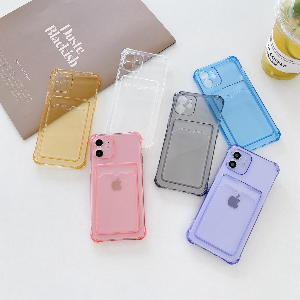 Ốp điện thoại TPU dẻo trong suốt màu trơn có ngăn đựng thẻ cho IPHONE 13 12 11 PRO MAX XR XS MAX X 7 PLUS