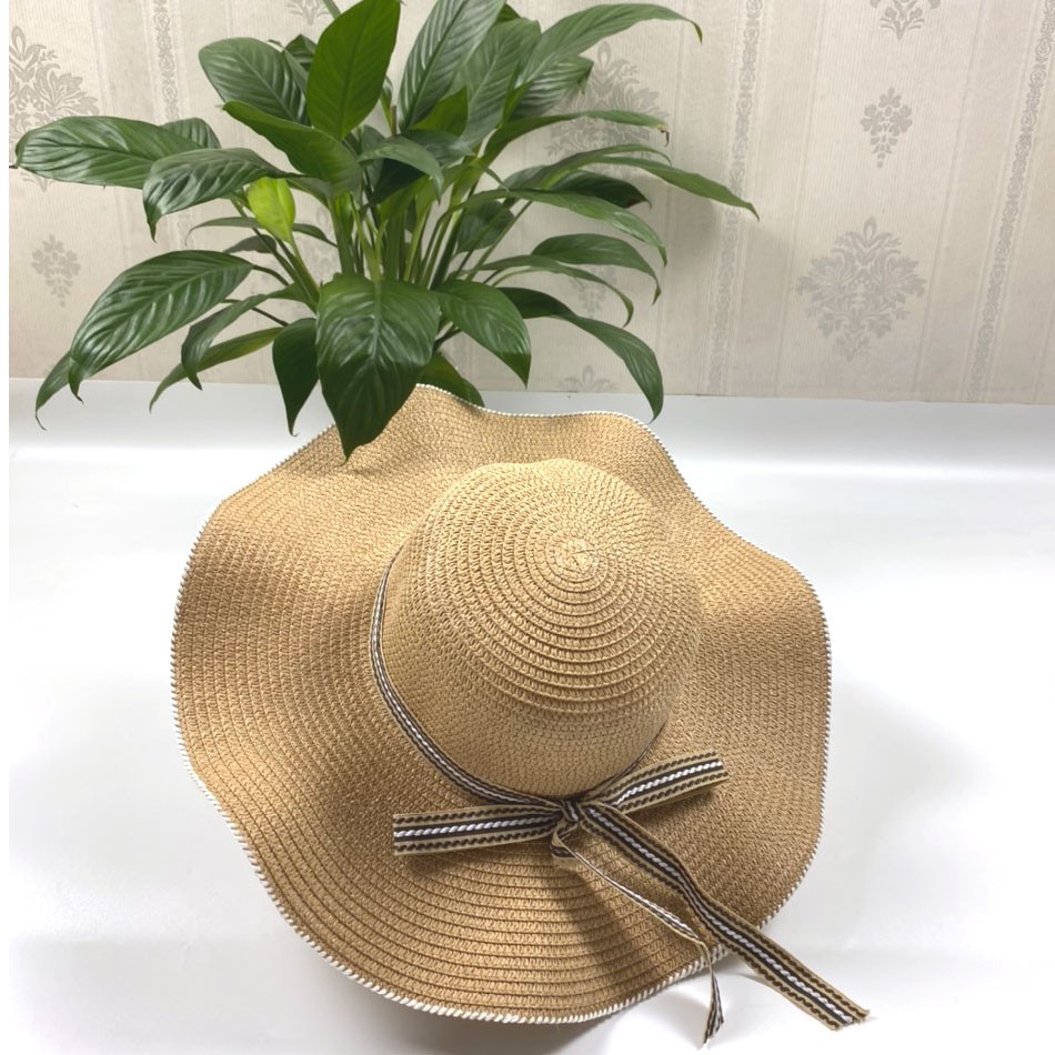 Nón Cói Vành Lớn Lượn Sóng Phối Dây Đai Nơ MÀU NÂU ĐẤT Phong Cách Vintage Chống Nắng Vô Cùng Thời Trang Và Trendy