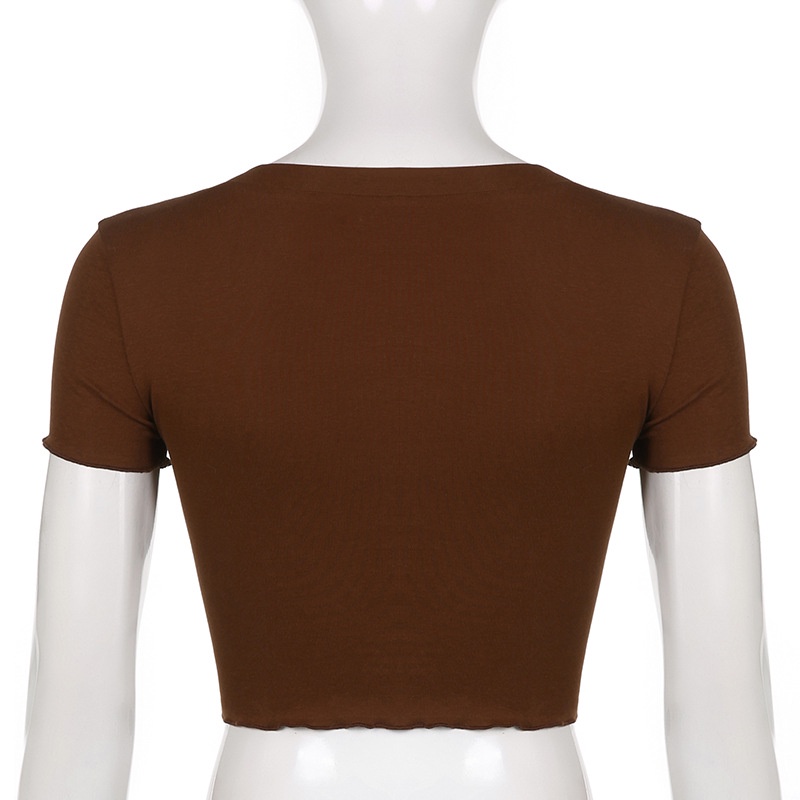 DUNEA Áo Thun Ngắn Tay Cổ Chữ V Phối Ren Thời Trang Cho Nữ 3.3