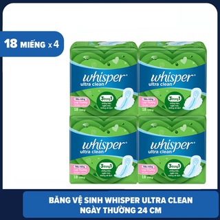 Combo 4 băng vệ sinh whisper ultra clean siêu mỏng có cánh loại thường ban ngày 24cm