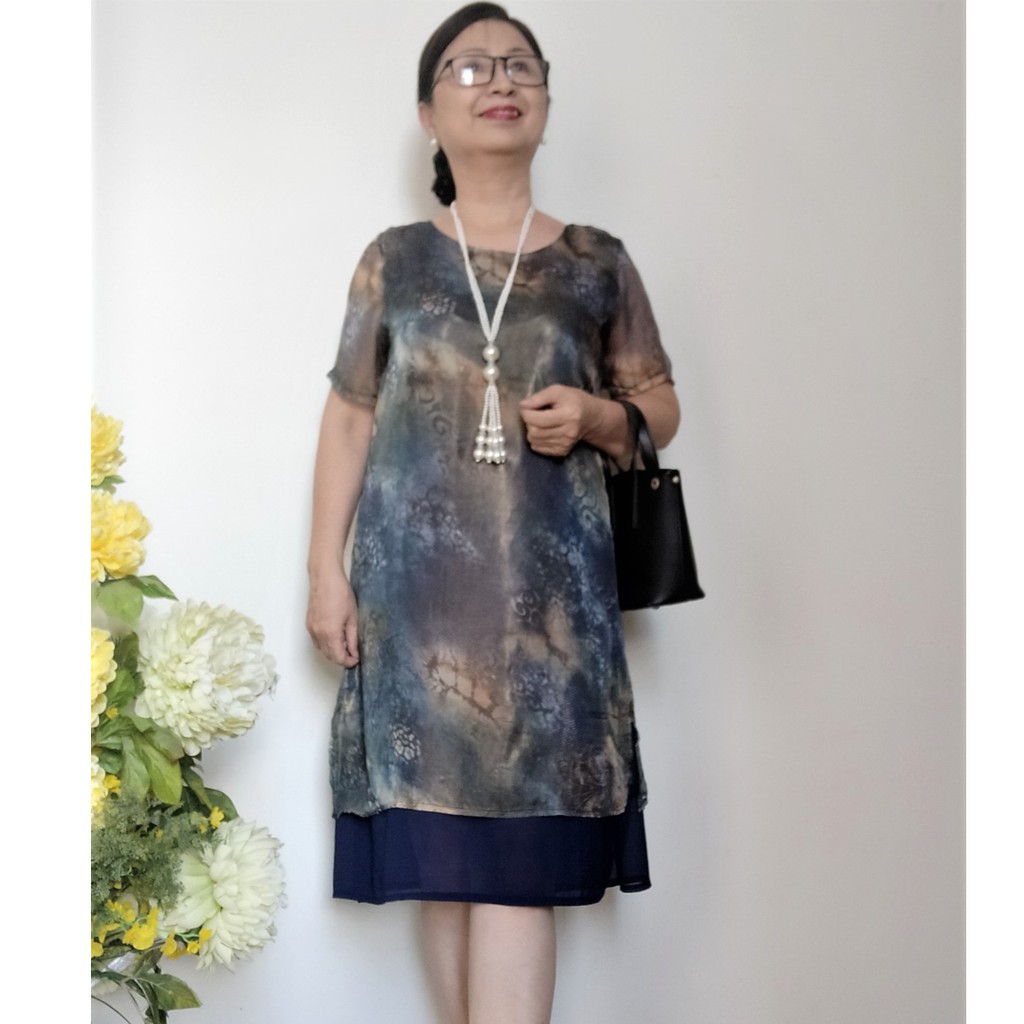 Váy Đầm Trung Niên - Chất Liệu Voan Tơ - Form Suông Hơi A - Size Từ 48Kg đến 87Kg | BigBuy360 - bigbuy360.vn