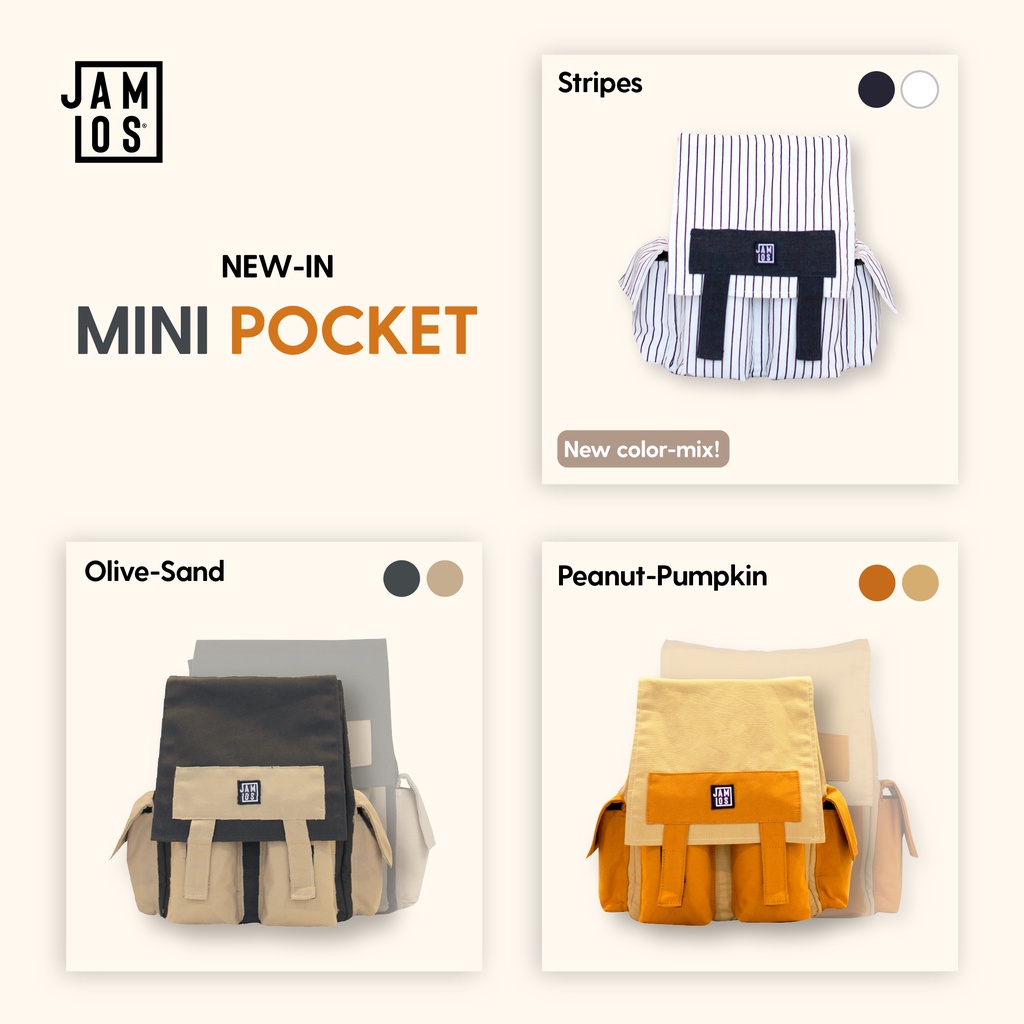 Jamlos Mini Pocket Backpack - Balo thời trang vải canvas nhiều ngăn nhỏ gọn đi học đi làm vừa laptop 13inch A4