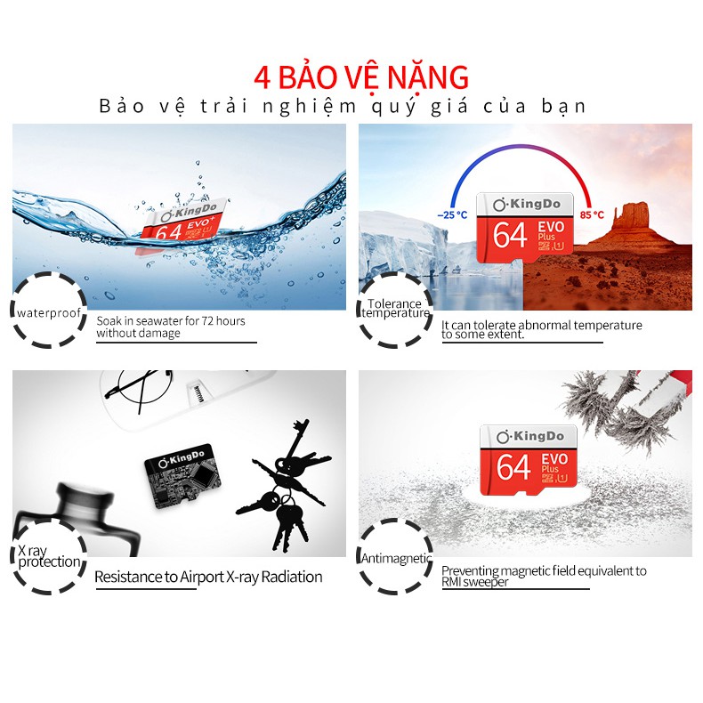 【Đồng hồ LED miễn phí】Thẻ nhớ Kingdo 64GB tốc độ cao up to 100MB/s hỗ trợ quay video full HD | BigBuy360 - bigbuy360.vn