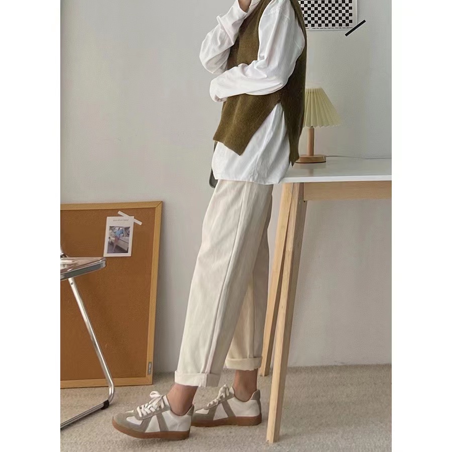 Quần Yếm Dáng Rộng Ống Suông Phong Cách Retro Hàn Quốc Giản Dị Thời Trang Mùa Thu