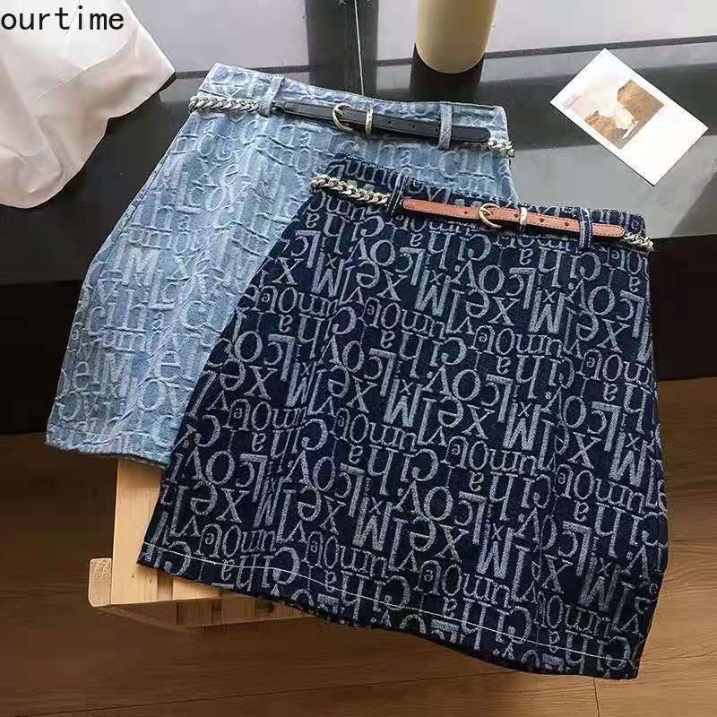 Chân Váy bò kèm đai, chân váy Jeans Chữ A Lưng Cao Phong Cách Hàn Quốc Thời Trang Xuân Hè 2021 Cho Nữ