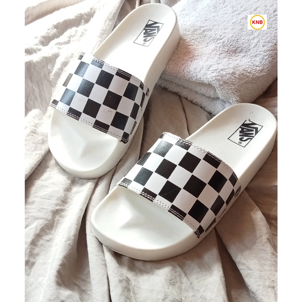 Dép unisex 𝐌𝐋𝐁 𝐕𝐀𝐍𝐒 caro ❤️FREESHIP + Hộp❤️ dép quai ngang thể thao nam nữ caro đen full hộp thẻ, hàng sẵn