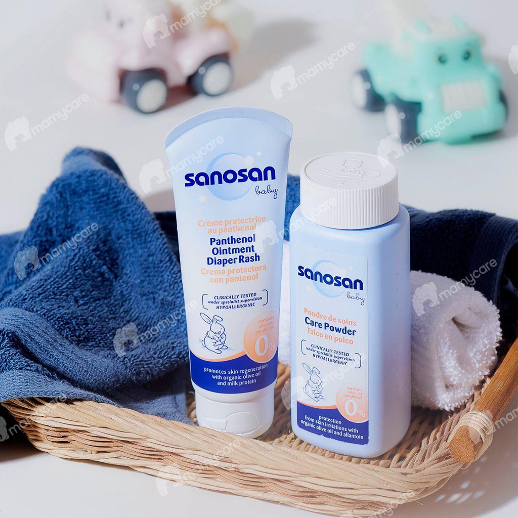 Phấn rôm Sanosan chiết xuất từ Bơ và Olive hữu cơ cho bé 100gr - MAMYCARE