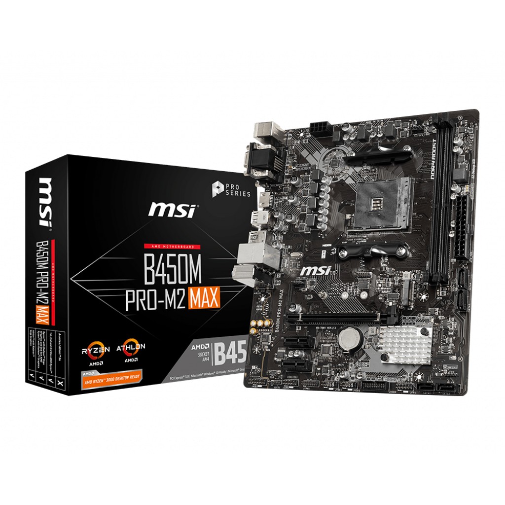 Bo mạch chủ Mainboard MSI B450M PRO-M2 MAX AMD B450, Socket AM4, m-ATX, 2 khe RAM DDR4