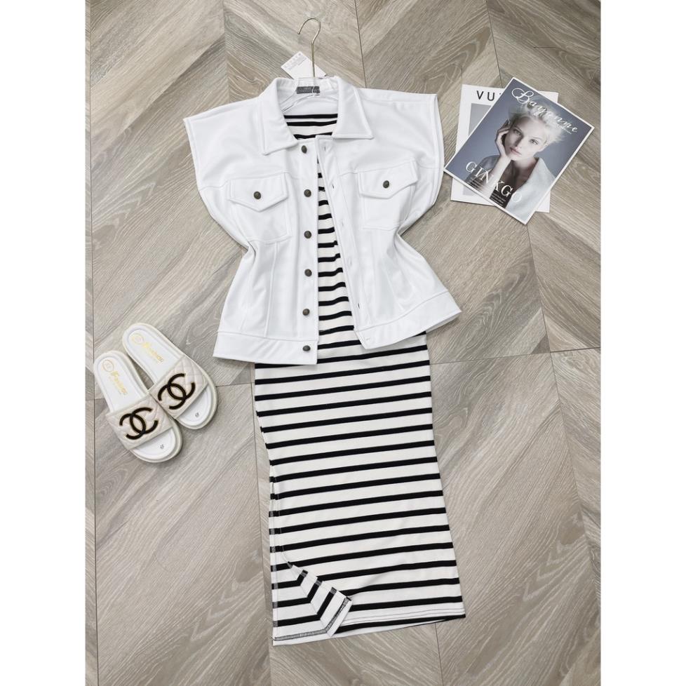 [ 𝐅𝐑𝐄𝐄 𝐒𝐇𝐈𝐏 ] SÉT NỈ XỐP VÁY KẺ NGANG BODY