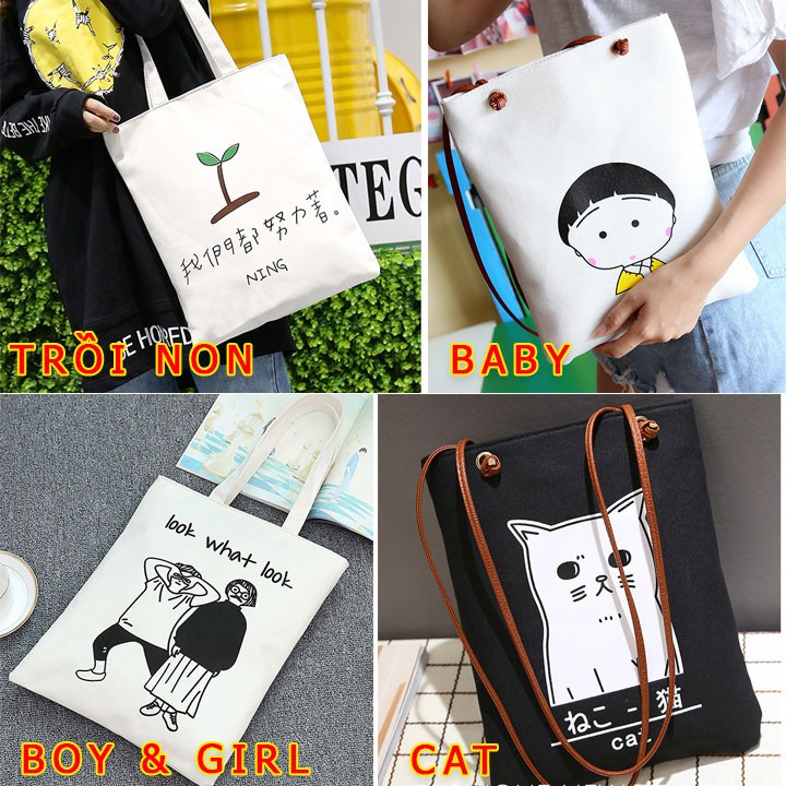 Túi vải tote living canvas cỡ lớn, chất liệu vải bố phong cách hàn quốc phù hợp đi chơi, đi làm
