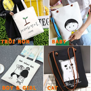 Túi vải tote living canvas cỡ lớn, chất liệu vải bố phong cách hàn quốc phù hợp đi chơi, đi làm