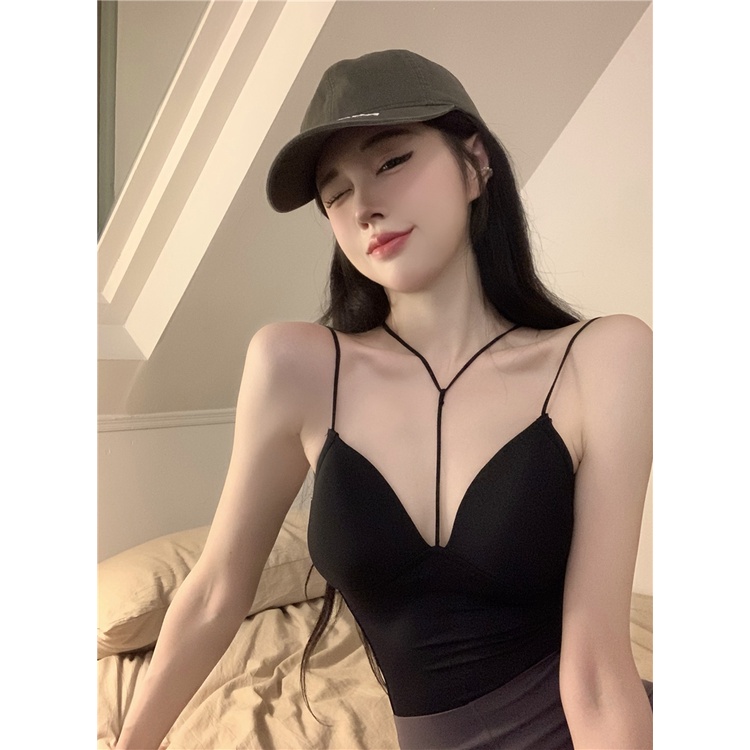 Áo Hai Dây Có Mút Đệm Ngực Màu Đen Quyến Rũ Cho Nữ