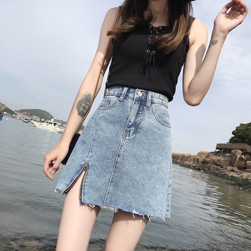 Chân váy jean bò chữ A lưng cao chất đẹp thích hợp cho mùa hè | BigBuy360 - bigbuy360.vn