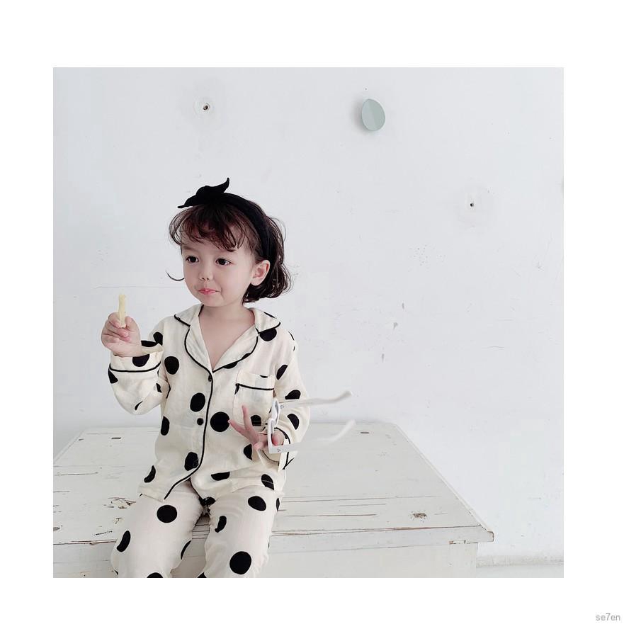 Set Đồ Ngủ Pijama 7 Món Dài Tay Chấm Bi Cho Bé