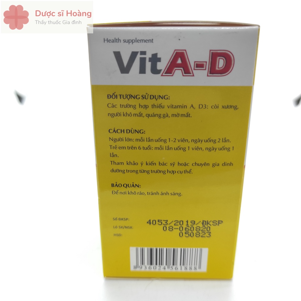 VitA-D Bổ Sung Vitamin A, D3 - Hộp 50 viên nang mềm