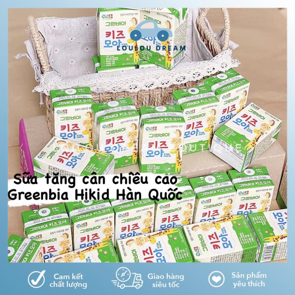 Sữa tươi, sữa nước Hikid Greenbia Kidmore 150ml cho bé từ 1y+ date 2023 - Set lốc 3 hộp