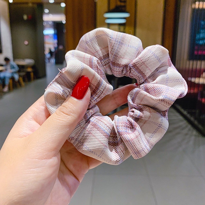 Dây Buộc Tóc Scrunchies Caro Dễ Thương Basic Phong Cách Hàn Quốc Cho Nữ