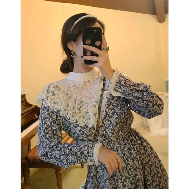 Đầm xoè tiểu thư cổ điển vintage có ảnh thật