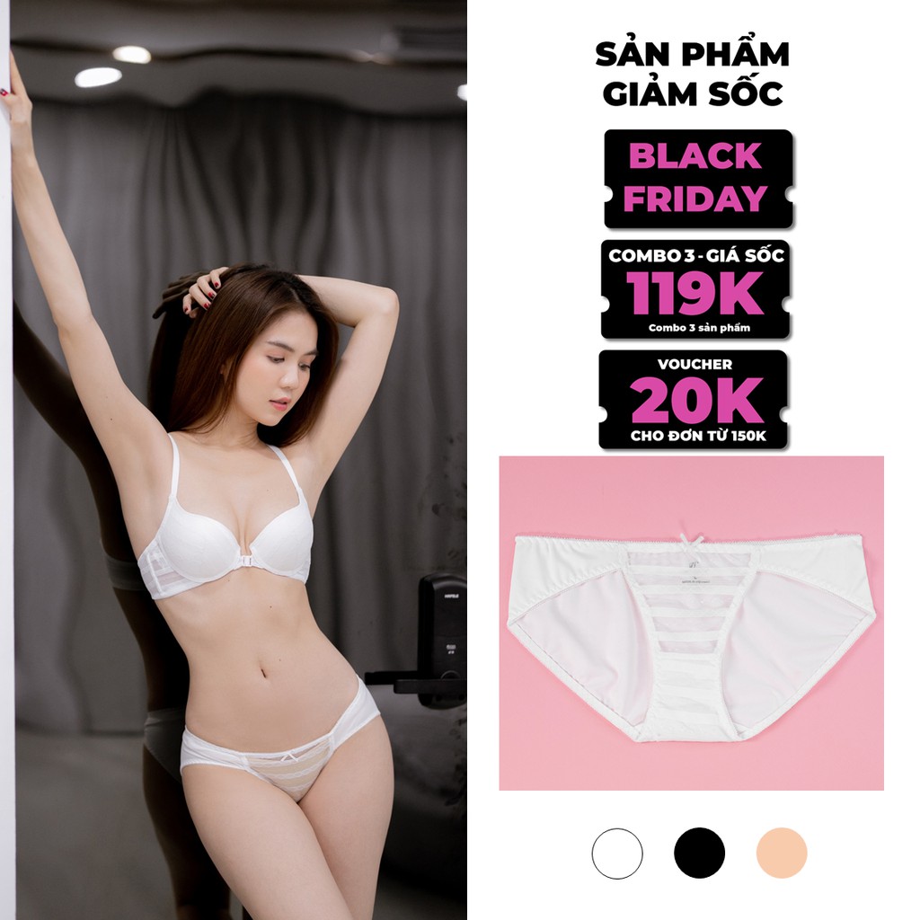 Quần lót nữ sexy phối ren phía trước kiểu sọc ngang phía sau thun VENUSSECRET