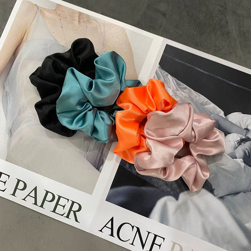 Cột Tóc Vải Scrunchies Buộc Tóc Vải Phi Bóng Trơn Loại Đẹp Hot Trend