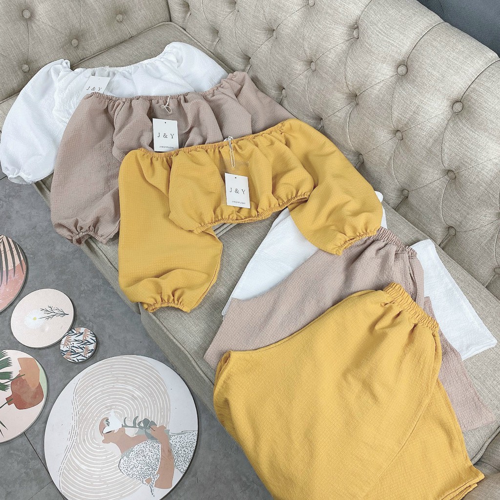 SET BỘ ÁO TRỄ VAI CROPTOP QUẦN SỚ VẢI ĐŨI XỐP QUẢNG CHÂU MỀM TIỂU THƯ MẪU MỚI HOT HÈ ĐI BIỂN ĐI CHƠI DẠO PHỐ CỰC XINH | BigBuy360 - bigbuy360.vn