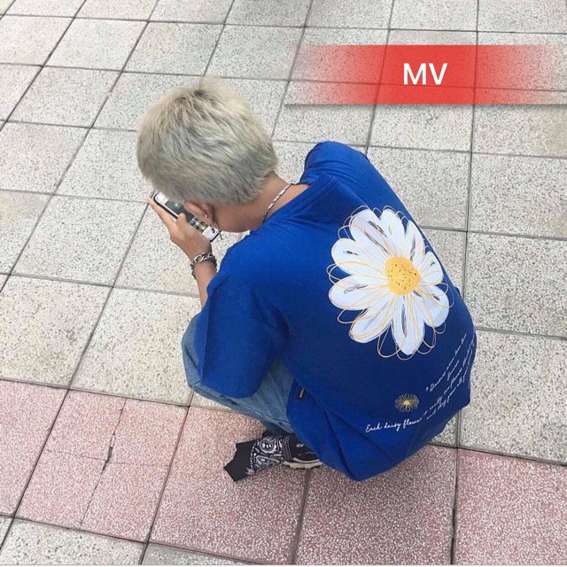 Áo kiểu dáng thụng tay lỡ UNisex In Hoa cúc To sau lưng ( kèm video ảnh thật ) | BigBuy360 - bigbuy360.vn