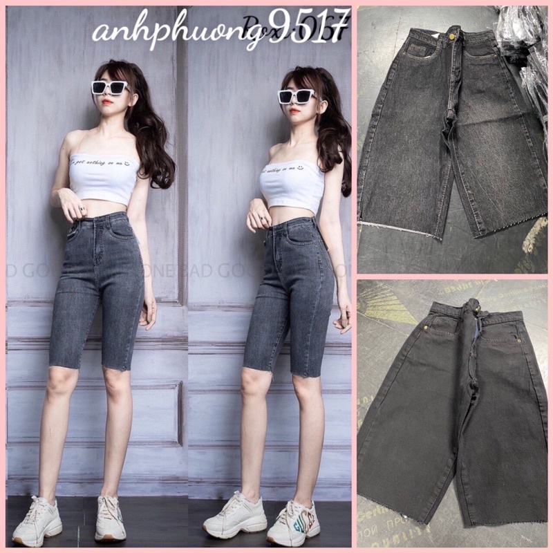 Quần jean Lửng nữ cạp cao Unisex❤chất bò dày  phai màu, không co giãn❤Hàng Quảng Châu Cao Cấp Jeans Short