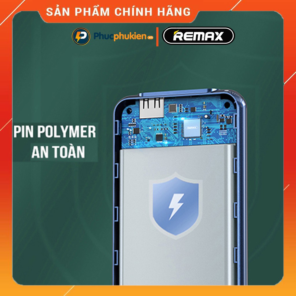 Sạc dự phòng 10000mah Remax RPP 218 tích hợp 3 cáp sạc lightning, Type C và micro hỗ trợ sạc nhanh 2 chiều