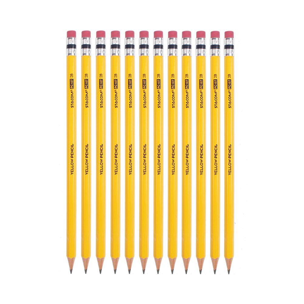 [Set 5 cây] Bút chì thân vàng có tẩy 2B STACOM - PC107
