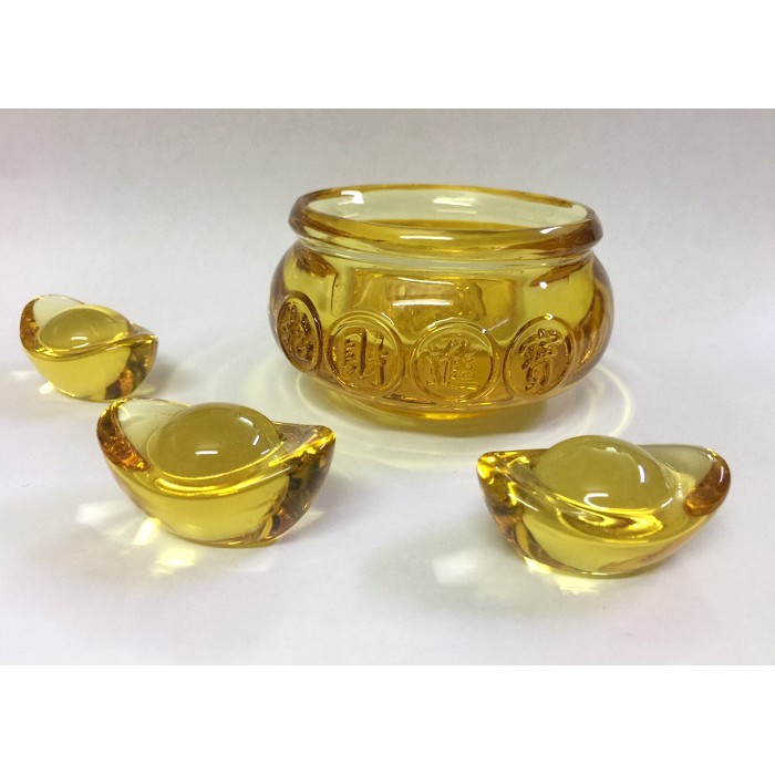 Hủ vàng bát Tụ Bảo Bồn lưu ly chiêu tài nạp lộc Thần Tài (8cm) kèm 03 thỏi kim nguyên bảo độc đáo | BigBuy360 - bigbuy360.vn